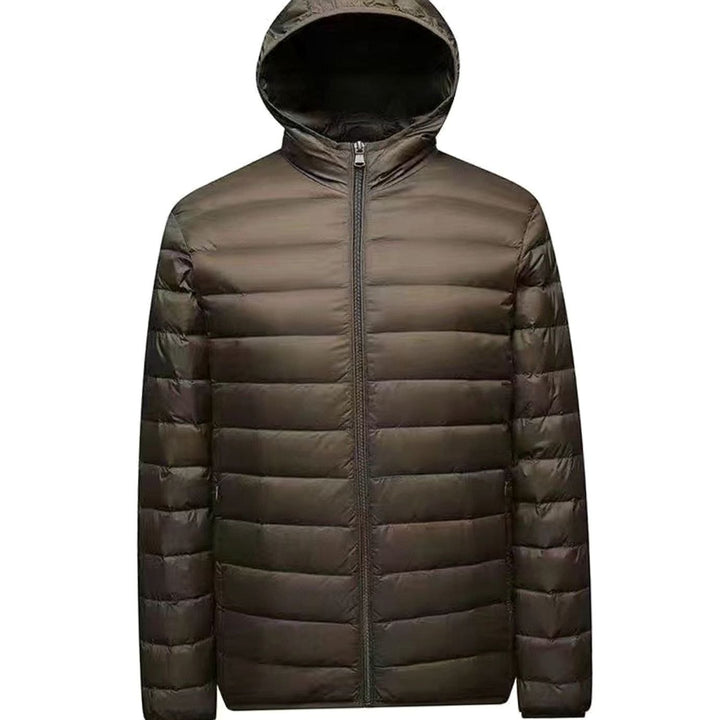 Men's Ultralight Micro Quilted Puffer Jacket Stand-Up Collar - Military Green with Hood