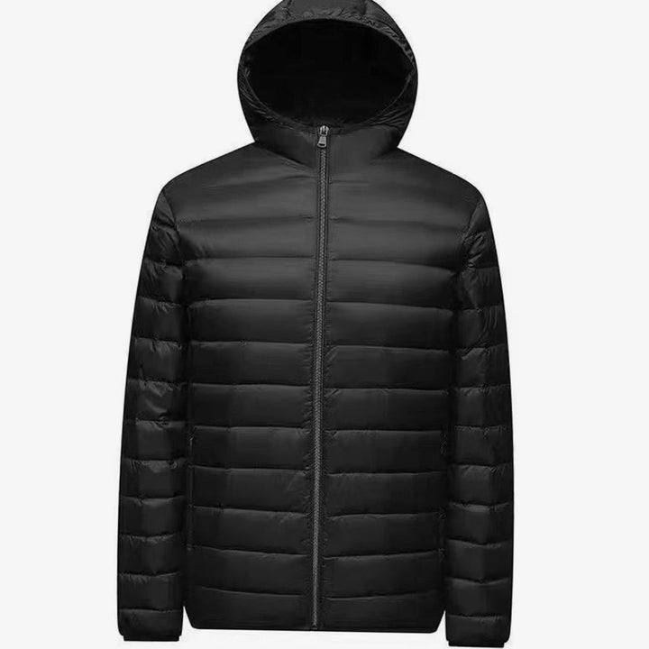 Men's Ultralight Micro Quilted Puffer Jacket Stand-Up Collar - Black with Hood