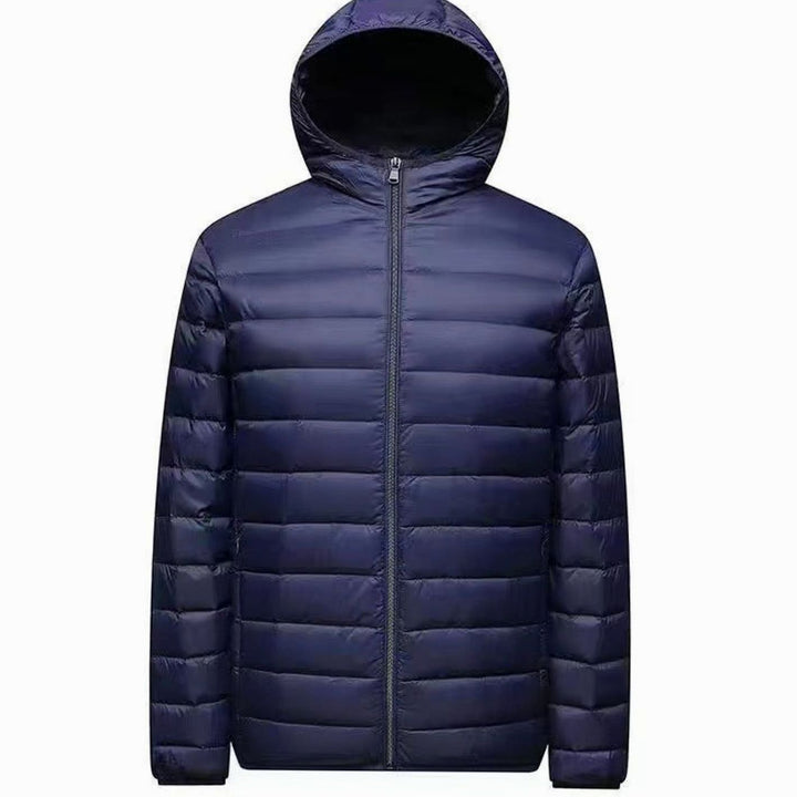 Men's Ultralight Micro Quilted Puffer Jacket Stand-Up Collar - Navy Blue with Hood