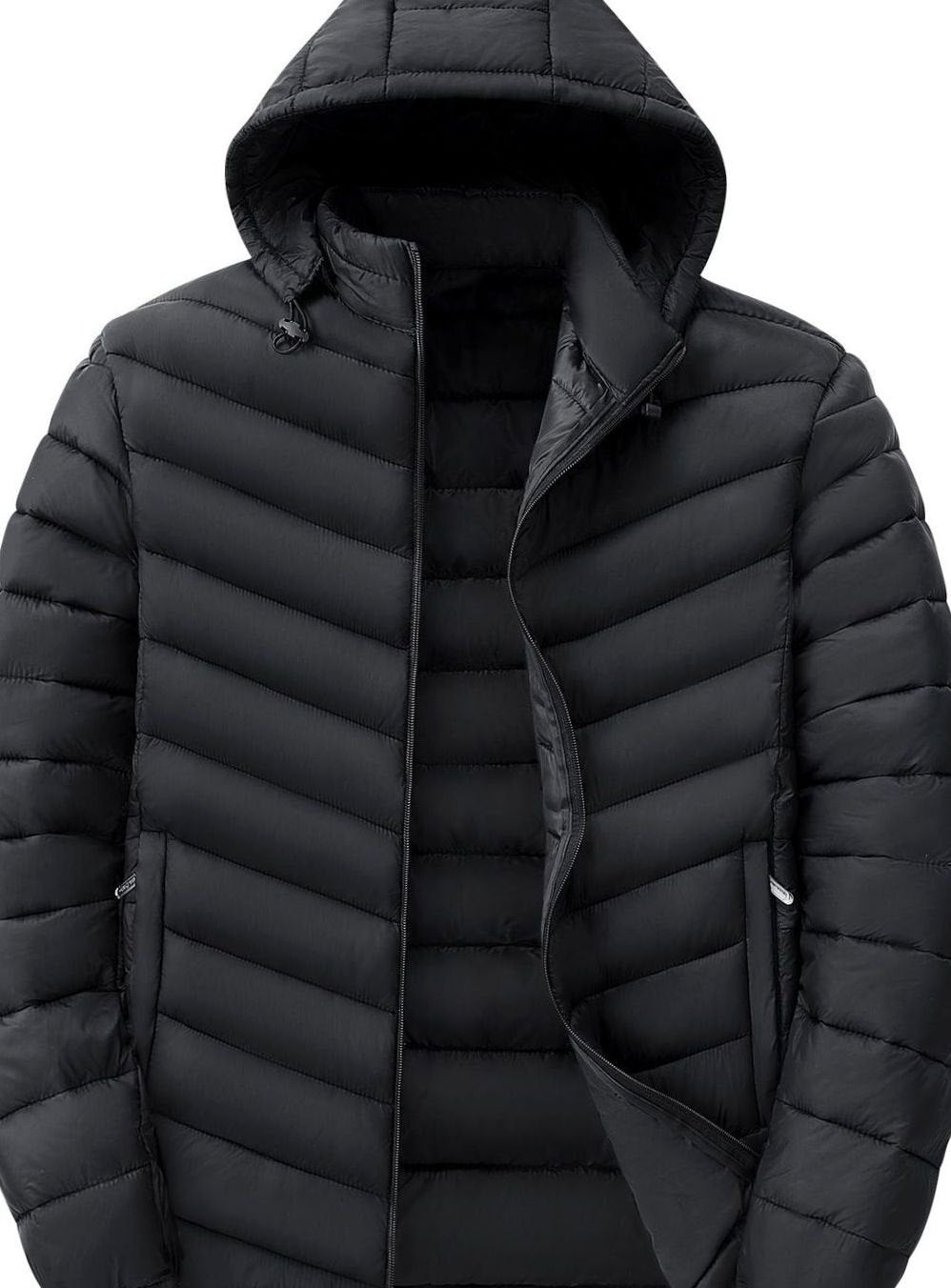Men's Ultralight Quilted Hooded Puffer Winter Jacket - Black