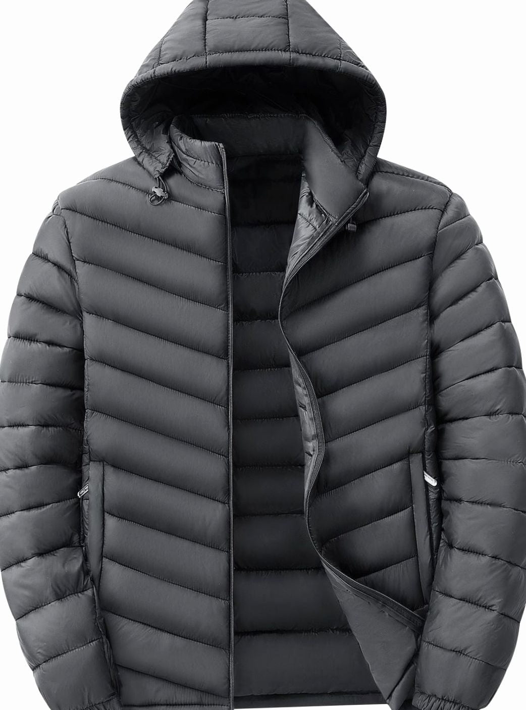 Men's Ultralight Quilted Hooded Puffer Winter Jacket - Dark Gray