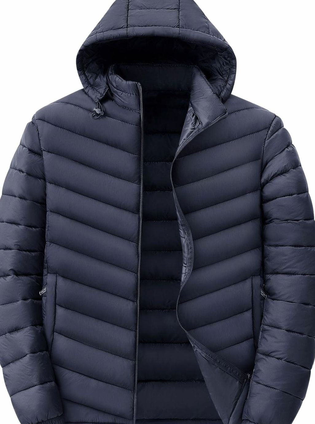 Men's Ultralight Quilted Hooded Puffer Winter Jacket - Dark Blue