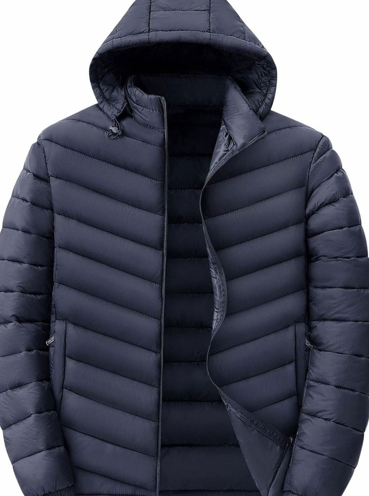 Men's Ultralight Quilted Hooded Puffer Winter Jacket - Dark Blue