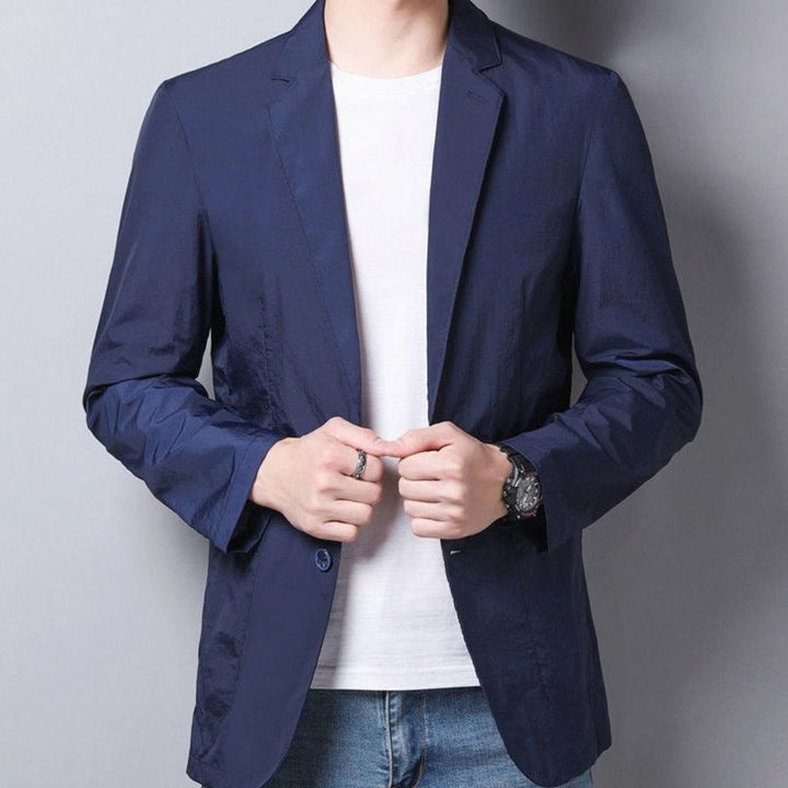Men's Unstructured Two-Button Travel Blazer Jacket, Gray