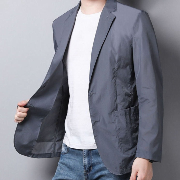 Men's Unstructured Two-Button Travel Blazer Jacket, Gray