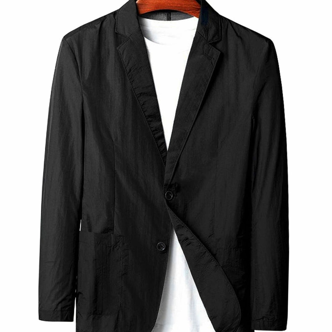 Men's Unstructured Two-Button Travel Blazer Jacket, Gray - Black
