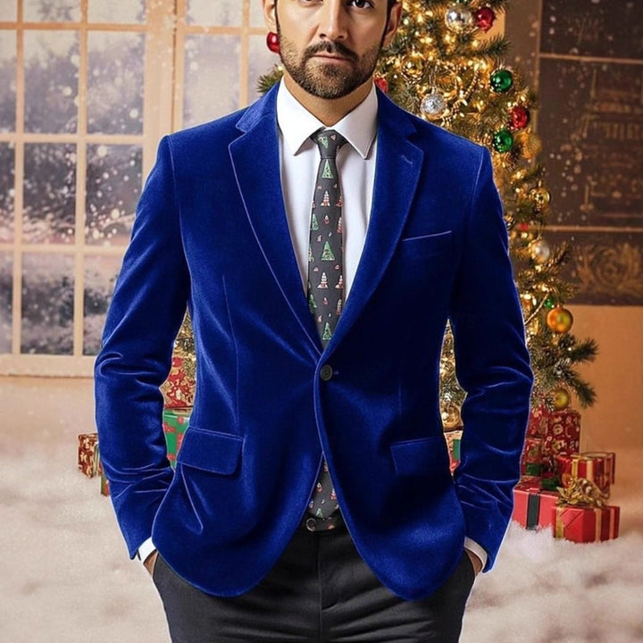 Men's Velvet Single-Button Notch-Lapel Blazer Jacket