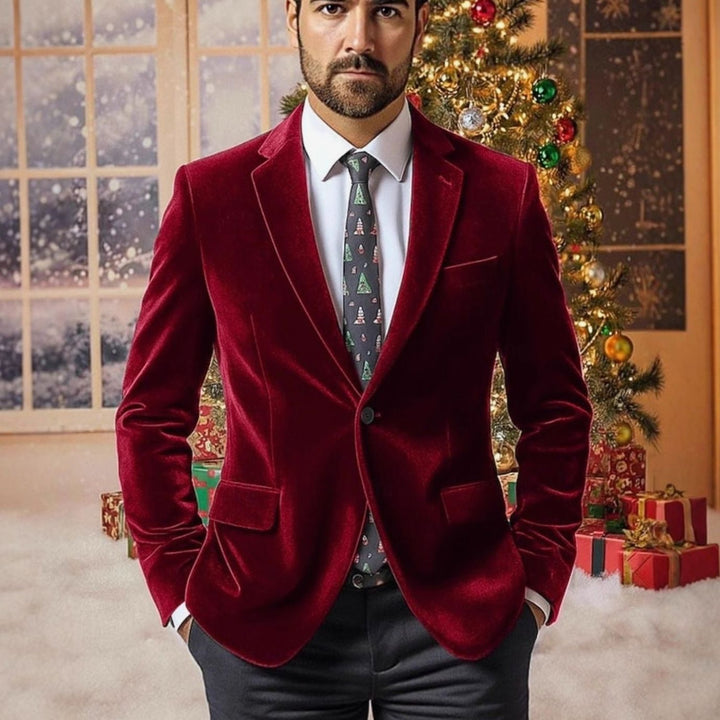 Men's Velvet Single-Button Notch-Lapel Blazer Jacket