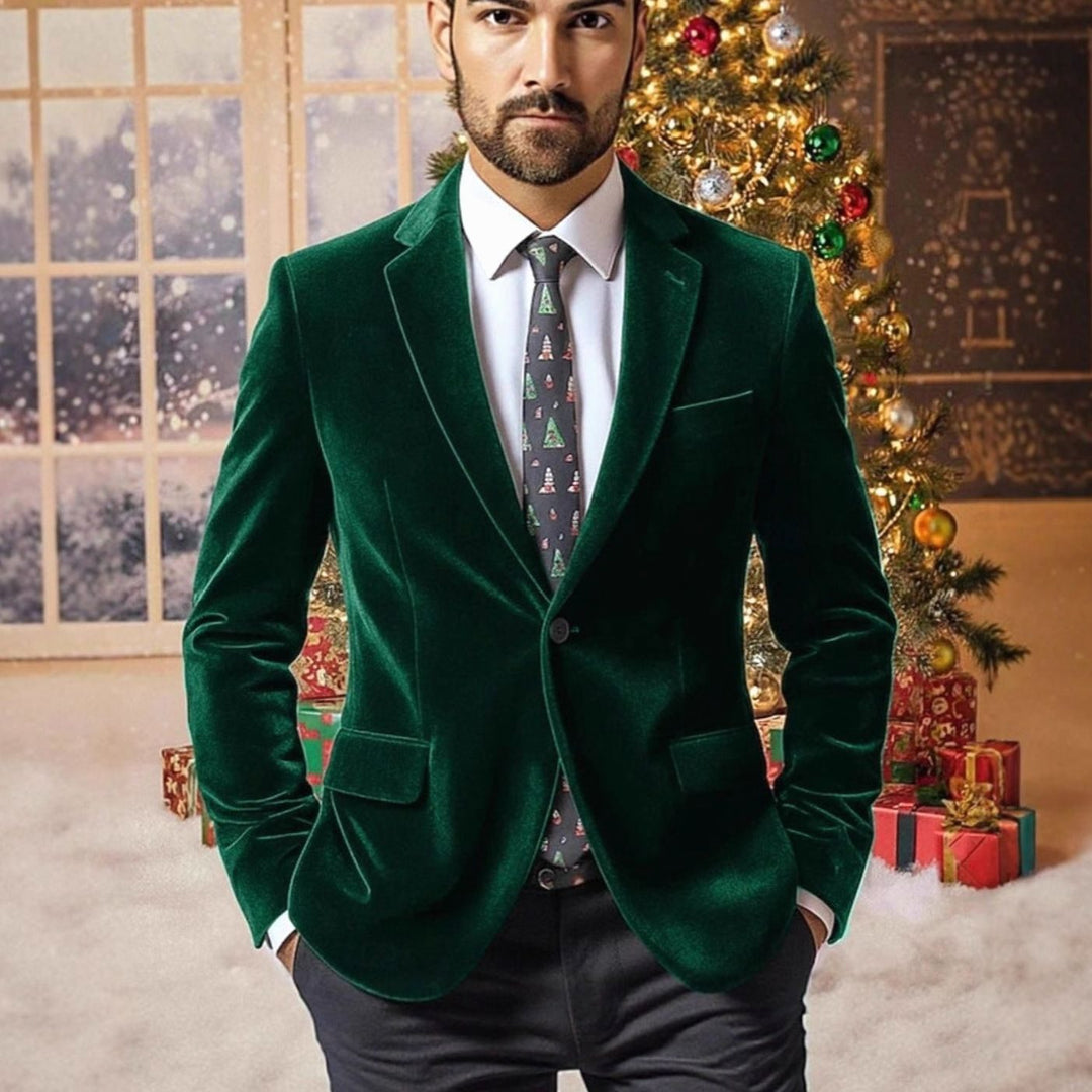 Men's Velvet Single-Button Notch-Lapel Blazer Jacket