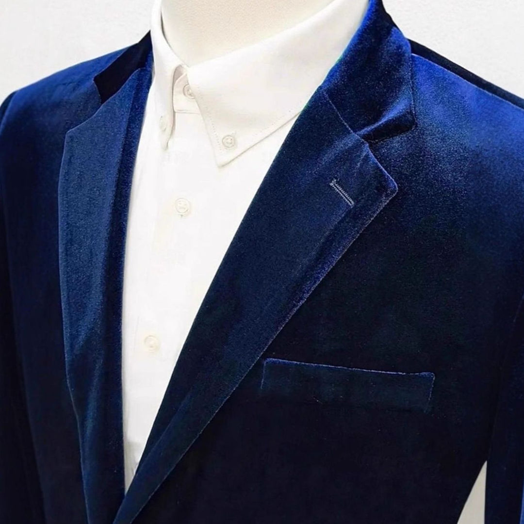 Men's Velvet Single-Button Notch-Lapel Blazer Jacket