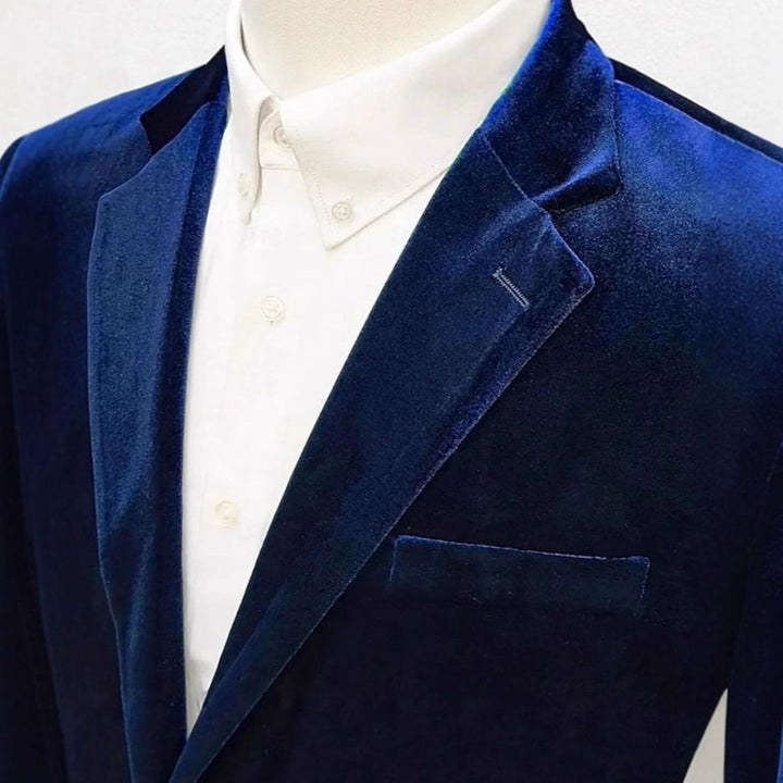 Men's Velvet Single-Button Notch-Lapel Blazer Jacket