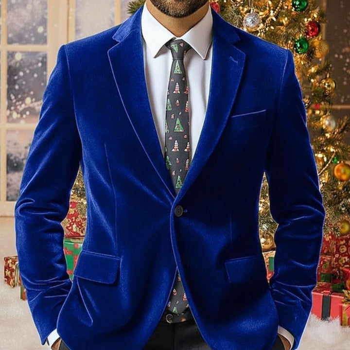 Men's Velvet Single-Button Notch-Lapel Blazer Jacket - Green