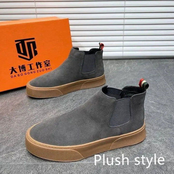 Men's Velvet Slip-On Chelsea Boots Low Heel - Plus Velvet Gray