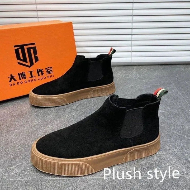 Men's Velvet Slip-On Chelsea Boots Low Heel - Velvet Black