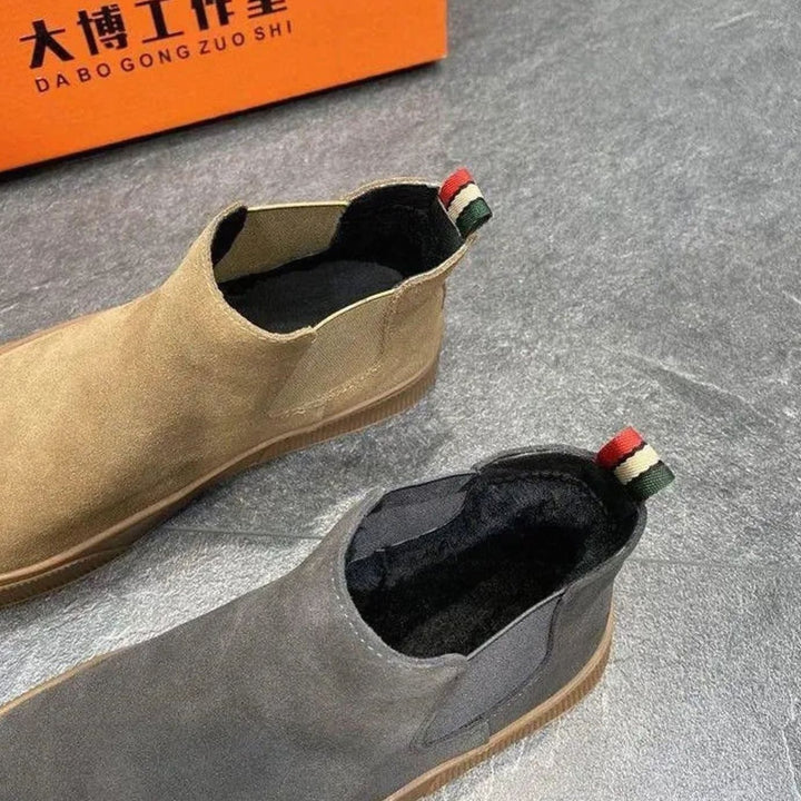 Men's Velvet Slip-On Chelsea Boots Low Heel