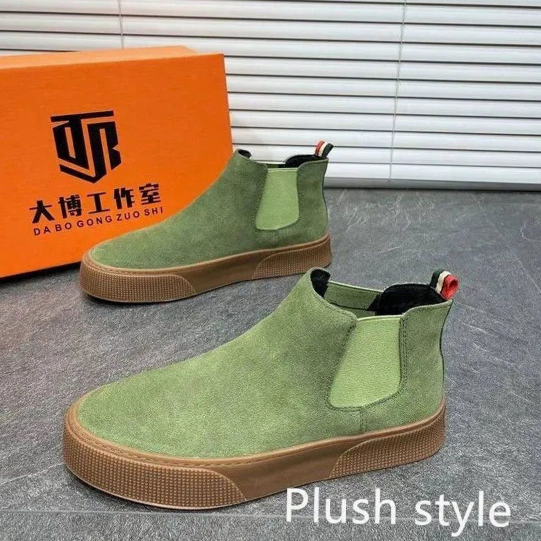Men's Velvet Slip-On Chelsea Boots Low Heel - Brushed Green