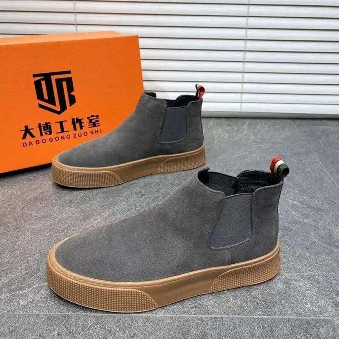 Men's Velvet Slip-On Chelsea Boots Low Heel - Gray