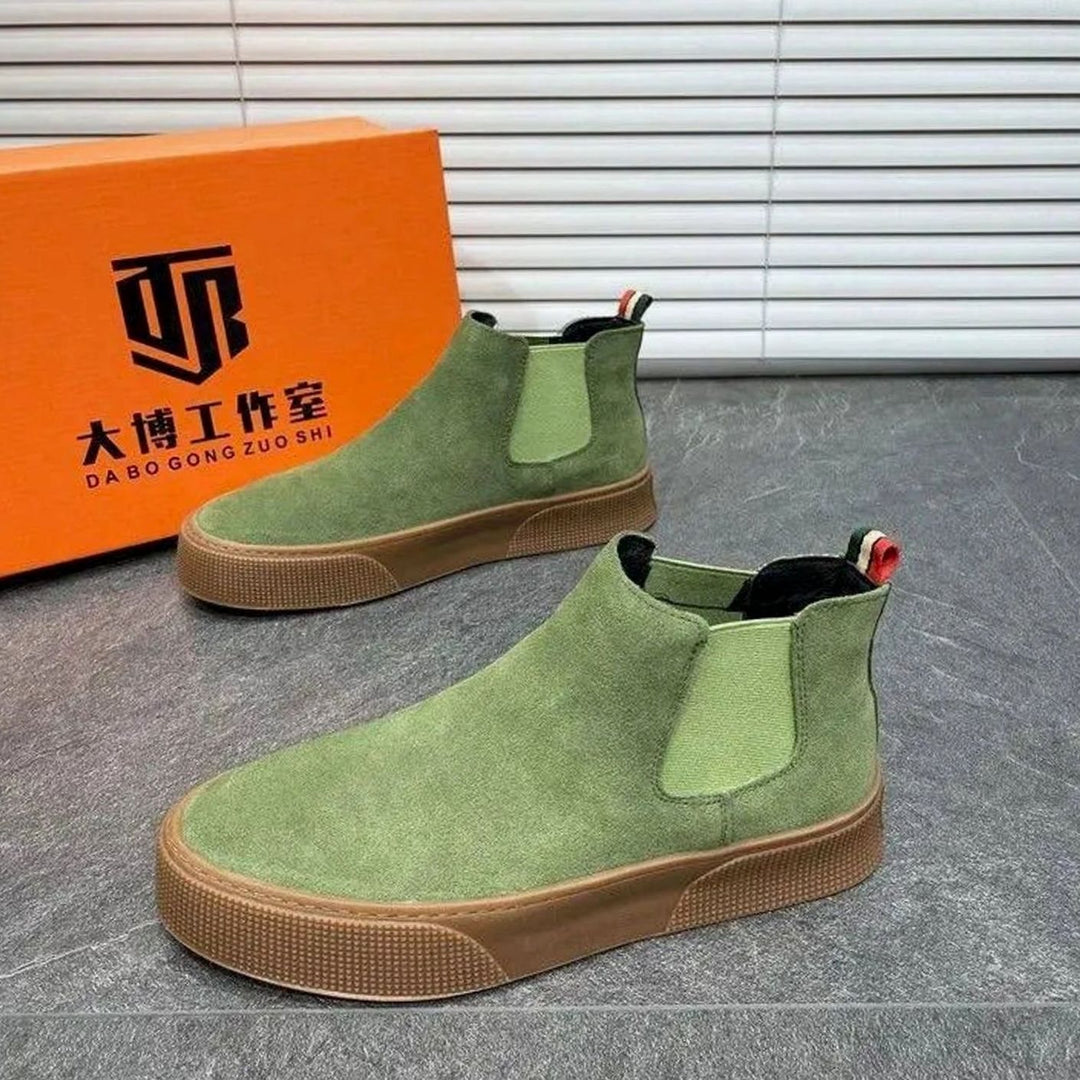Men's Velvet Slip-On Chelsea Boots Low Heel - Green