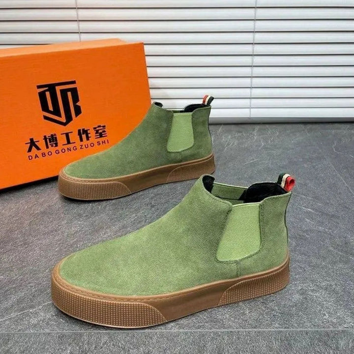 Men's Velvet Slip-On Chelsea Boots Low Heel - Green