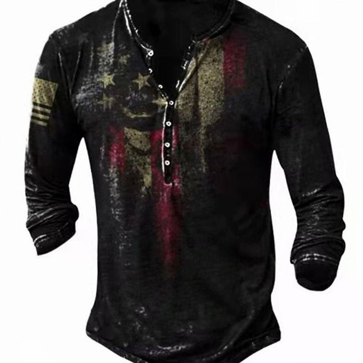 Men's Vintage Skull Graphic Henley Long Sleeve Shirt
