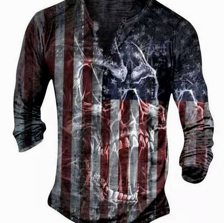 Men's Vintage Skull Graphic Henley Long Sleeve Shirt