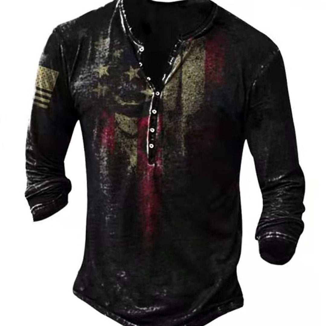 Men's Vintage Skull Graphic Henley Long Sleeve Shirt