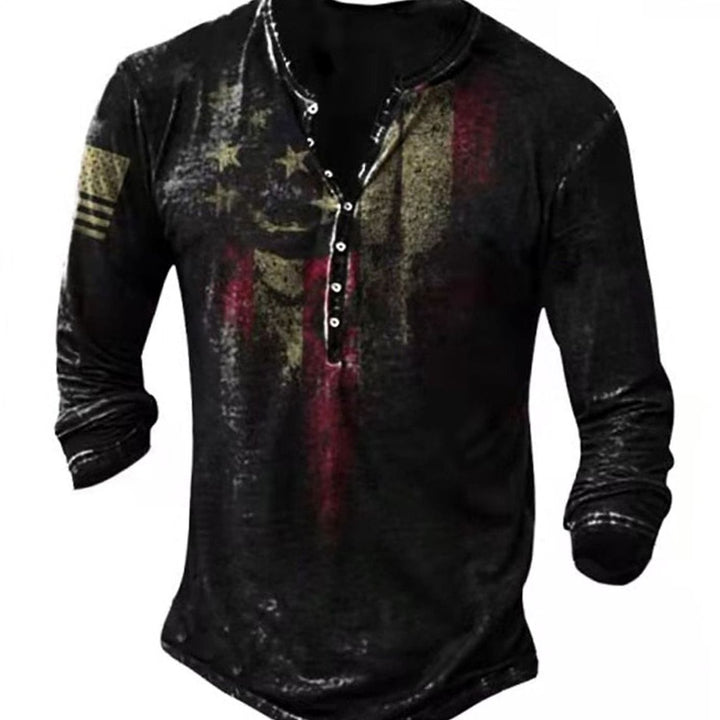 Men's Vintage Skull Graphic Henley Long Sleeve Shirt