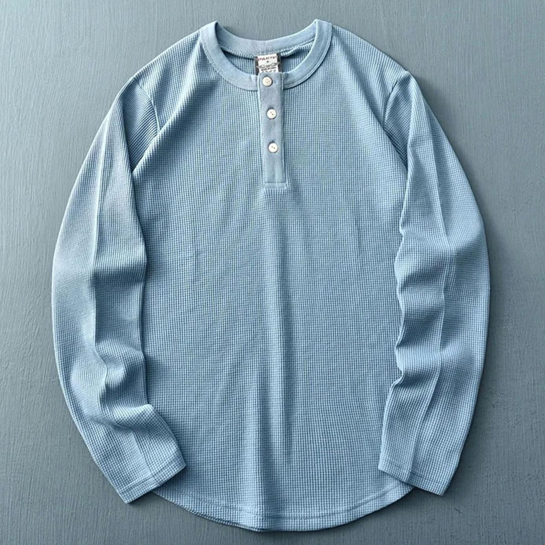 Men's Waffle Knit Long Sleeve Henley Shirt - Blue