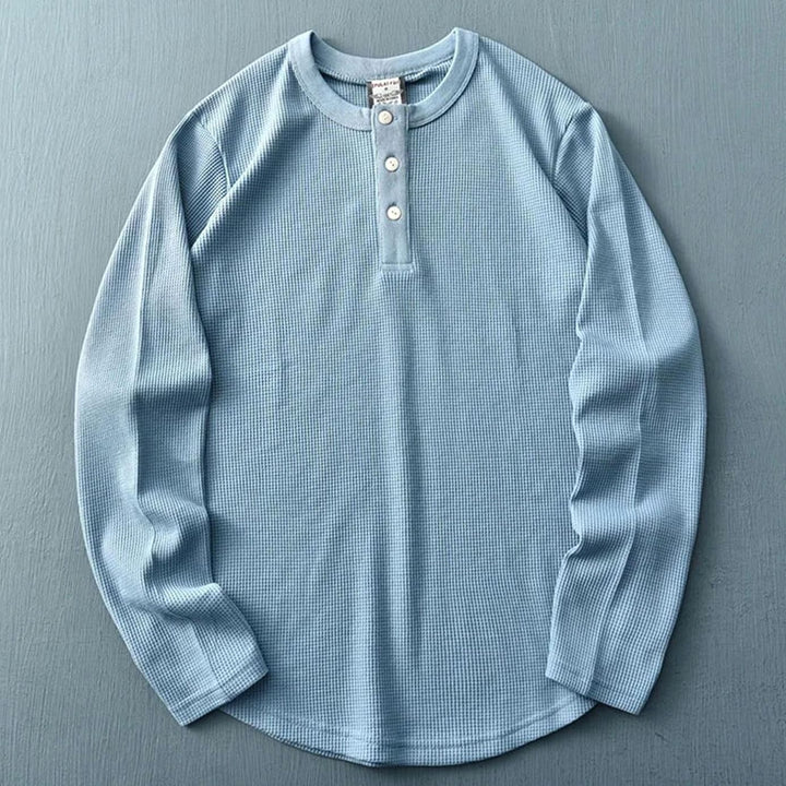 Men's Waffle Knit Long Sleeve Henley Shirt - Blue