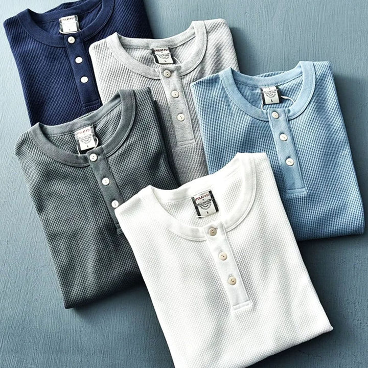 Men's Waffle Knit Long Sleeve Henley Shirt