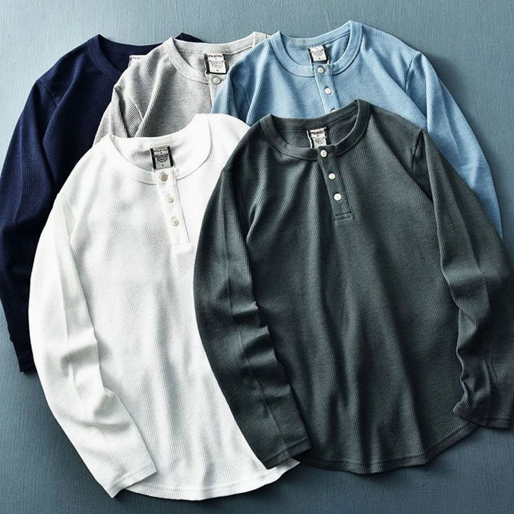 Men's Waffle Knit Long Sleeve Henley Shirt