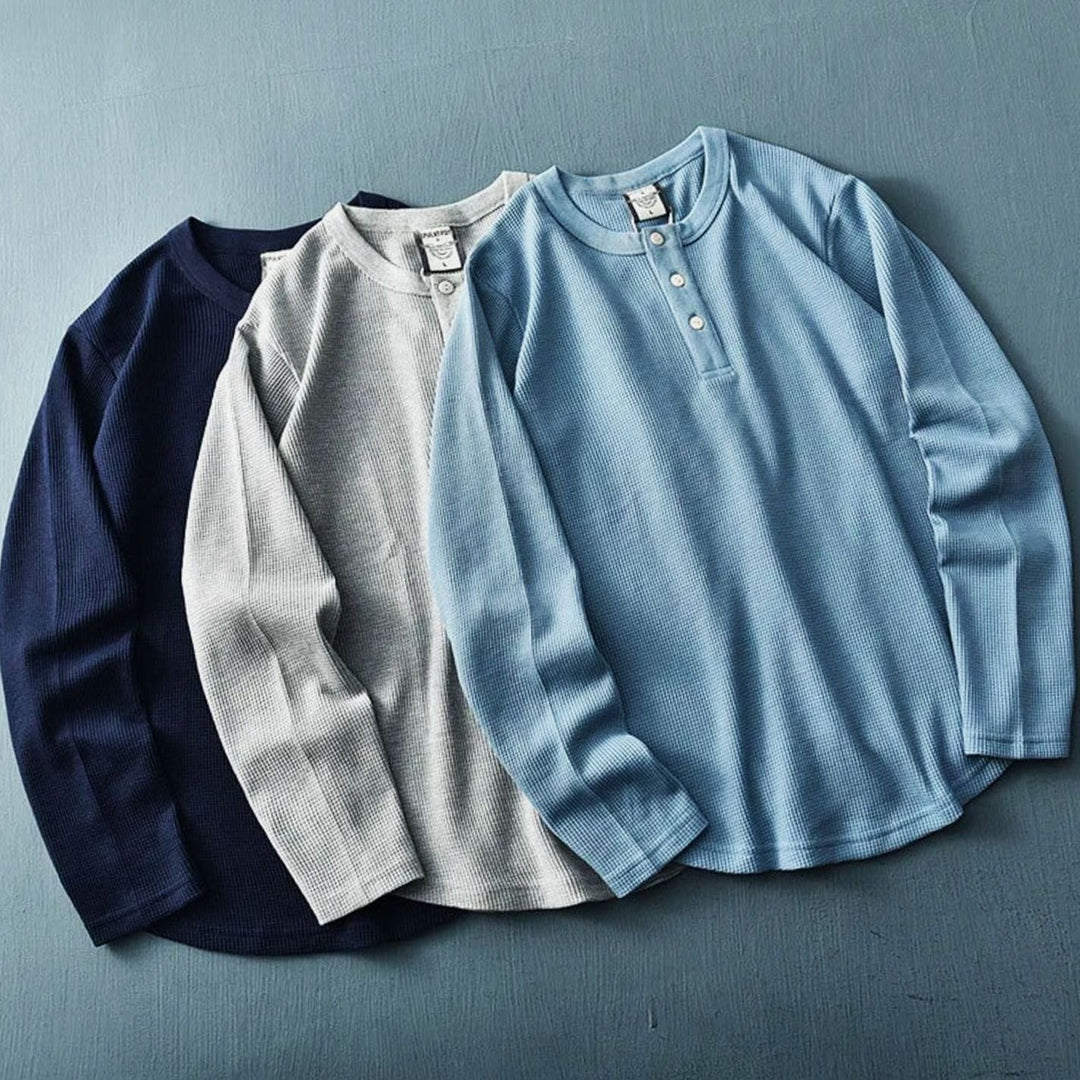 Men's Waffle Knit Long Sleeve Henley Shirt