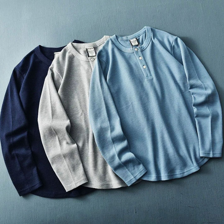 Men's Waffle Knit Long Sleeve Henley Shirt