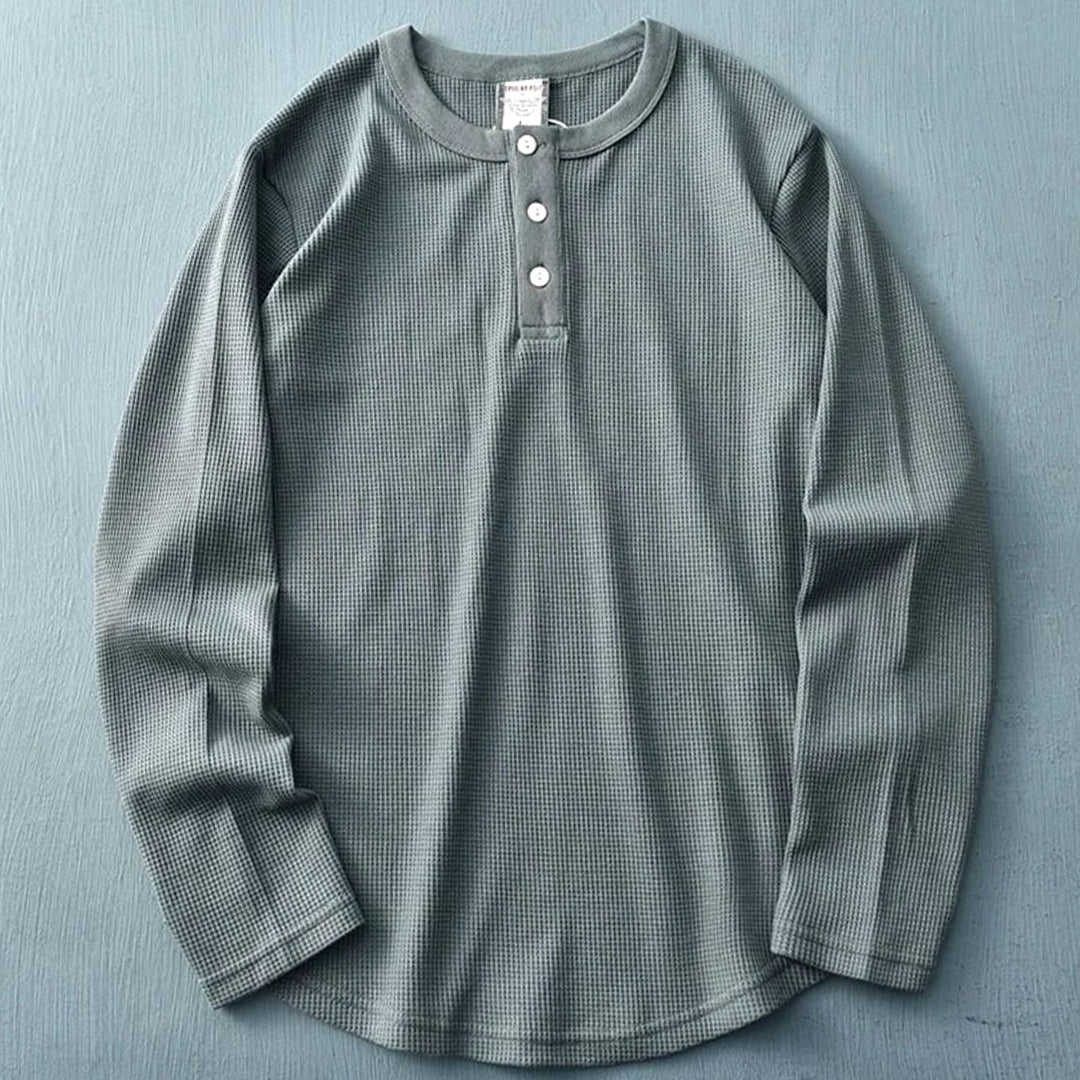 Men's Waffle Knit Long Sleeve Henley Shirt - Dark Gray