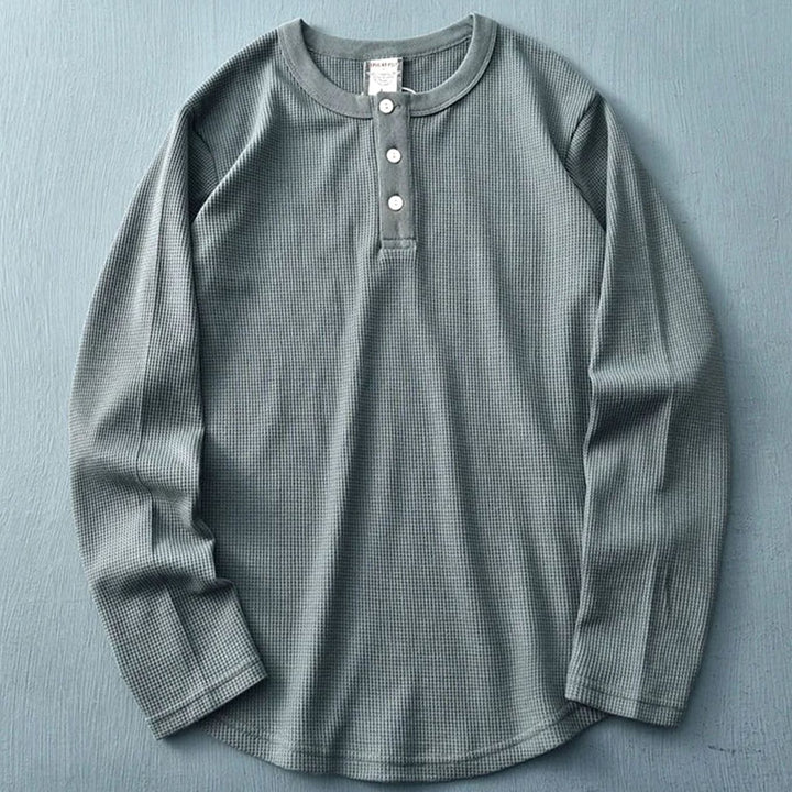 Men's Waffle Knit Long Sleeve Henley Shirt - Dark Gray