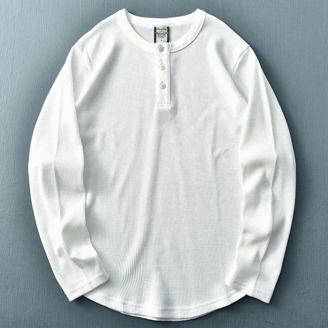 Men's Waffle Knit Long Sleeve Henley Shirt - White