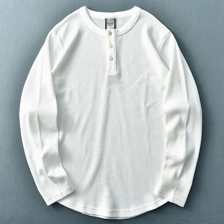 Men's Waffle Knit Long Sleeve Henley Shirt - White