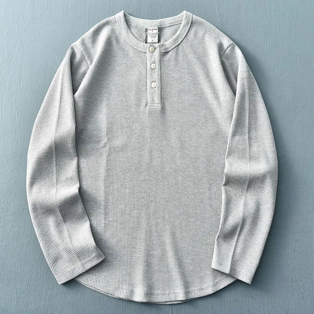 Men's Waffle Knit Long Sleeve Henley Shirt - Light Gray