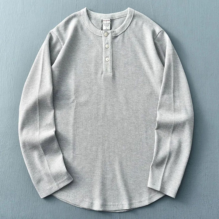 Men's Waffle Knit Long Sleeve Henley Shirt - Light Gray