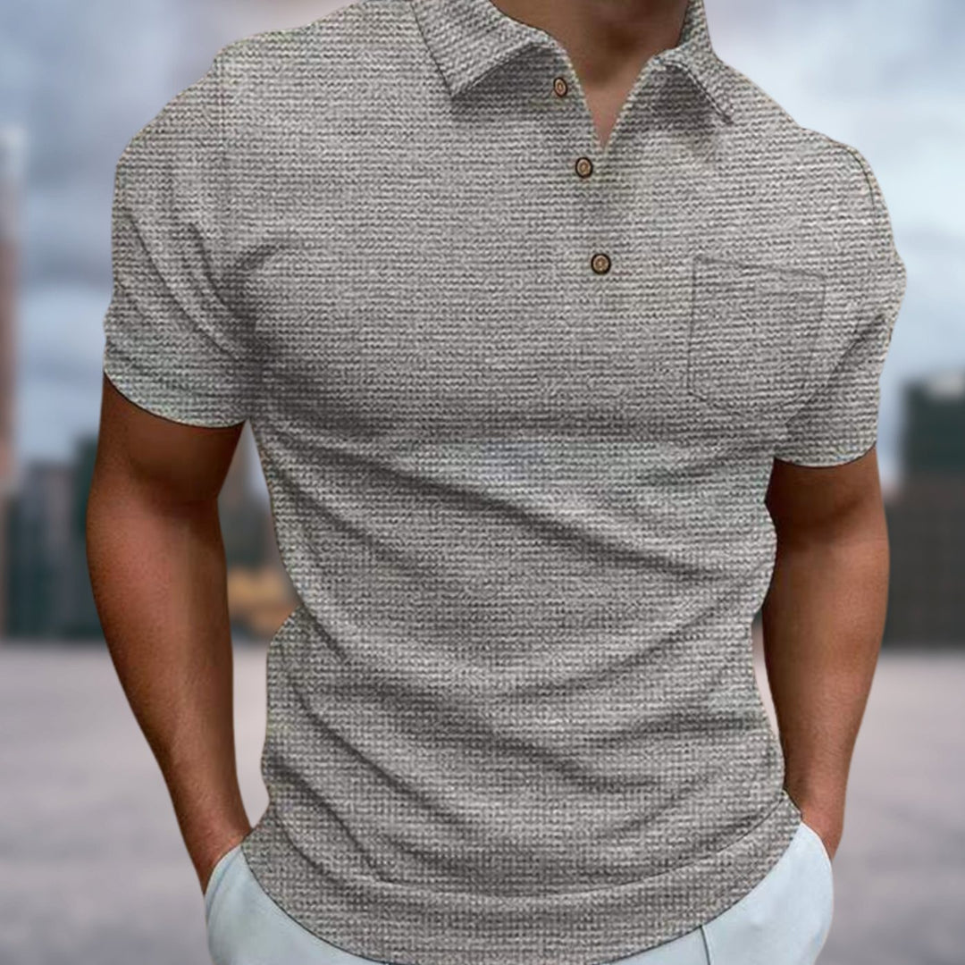 Men's Waffle Knit Loose-Fit Short-Sleeve Polo Shirt Chest Pocket