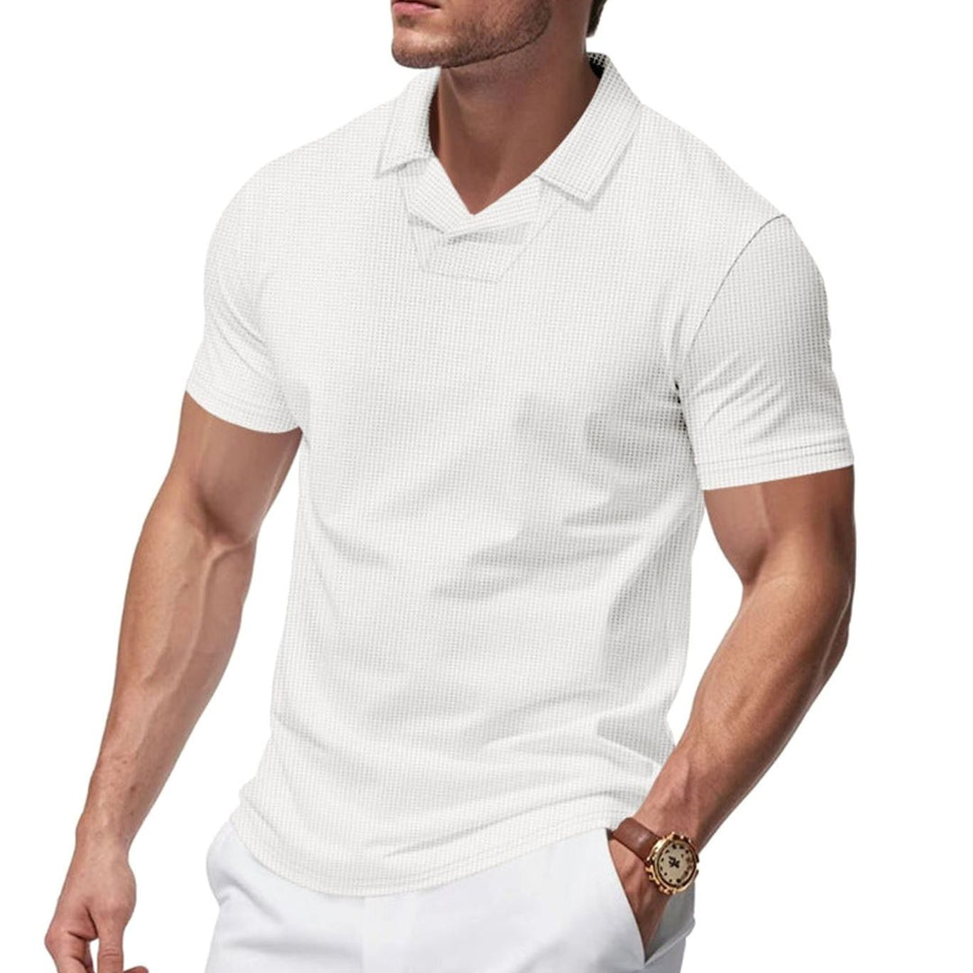 Men's Waffle-Knit Short-Sleeve V-Neck Polo Shirt - White