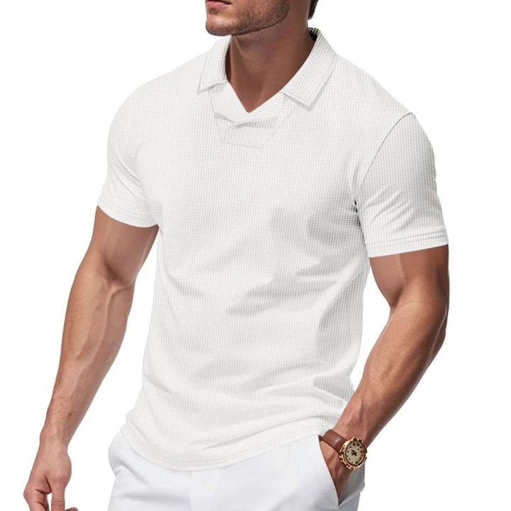 Men's Waffle-Knit Short-Sleeve V-Neck Polo Shirt - White
