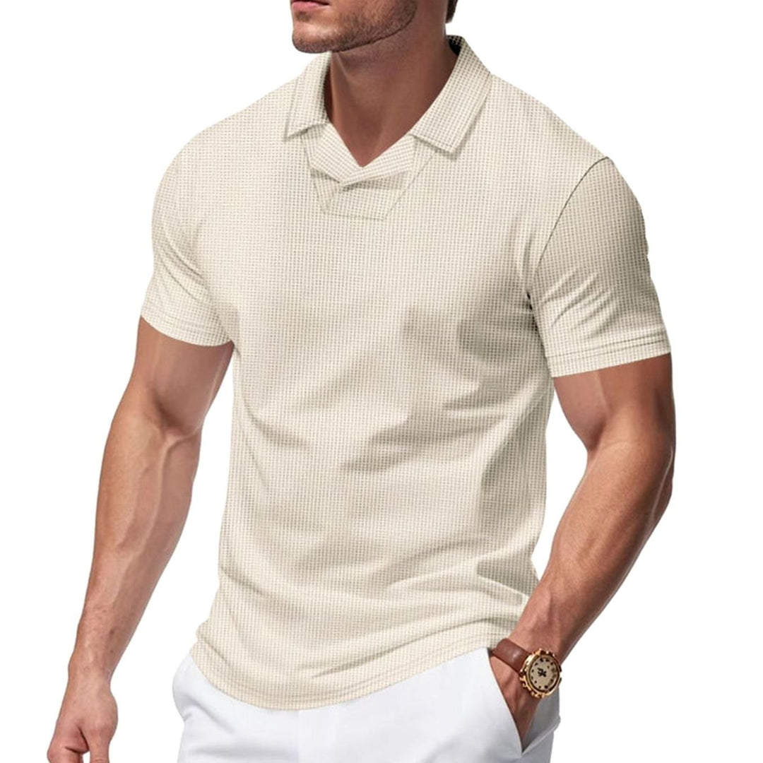 Men's Waffle-Knit Short-Sleeve V-Neck Polo Shirt - Khaki
