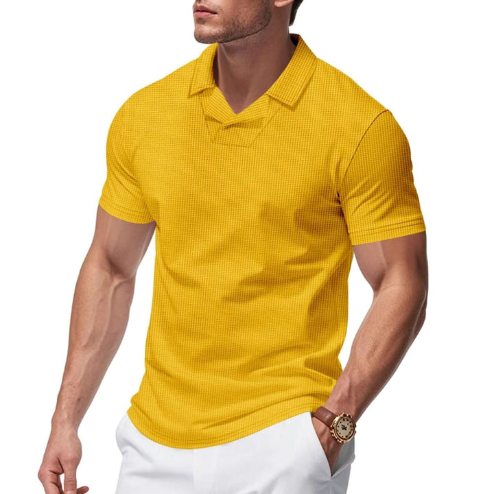 Men's Waffle-Knit Short-Sleeve V-Neck Polo Shirt - Yellow