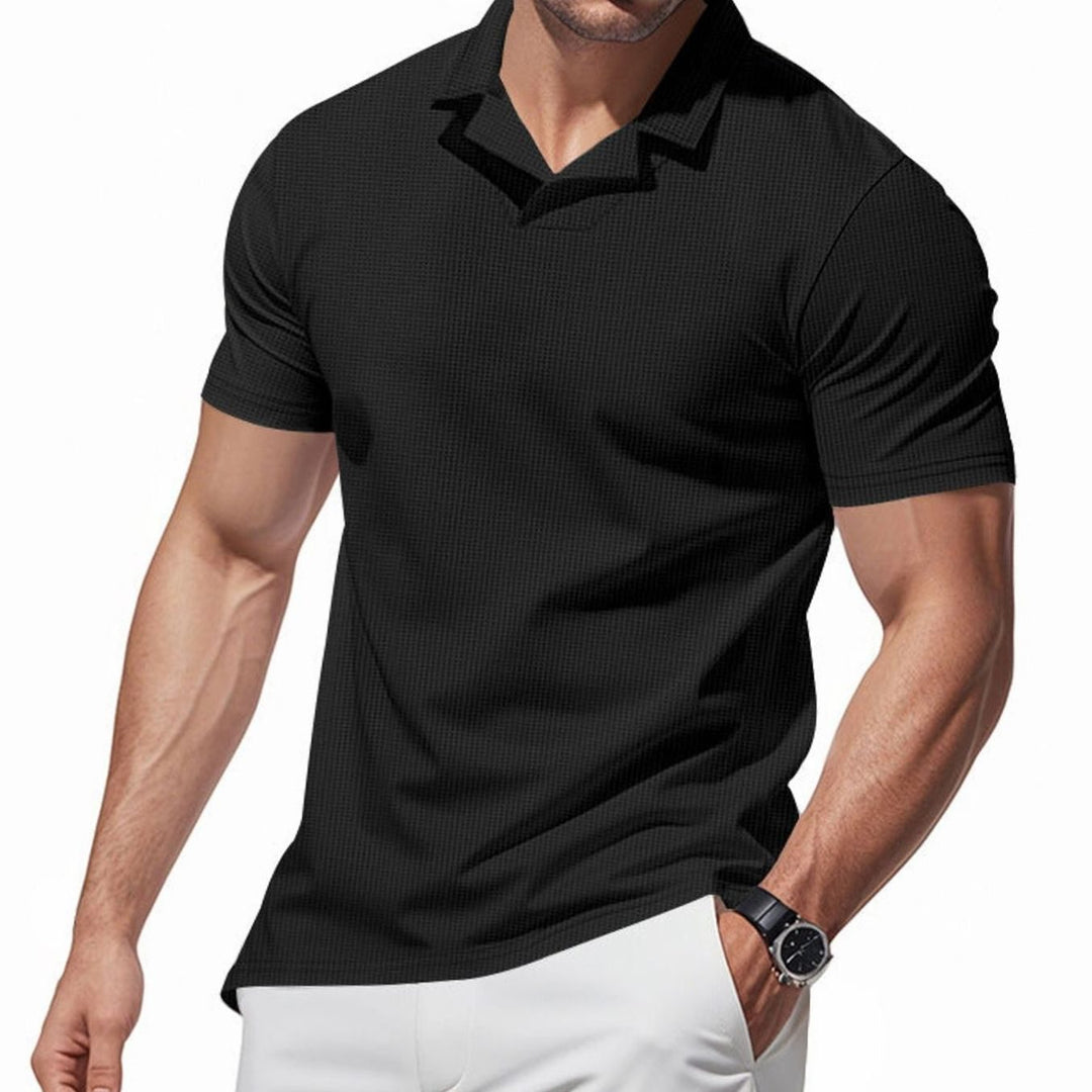 Men's Waffle-Knit Short-Sleeve V-Neck Polo Shirt