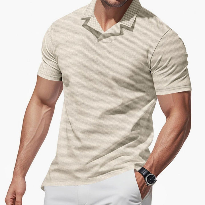 Men's Waffle-Knit Short-Sleeve V-Neck Polo Shirt