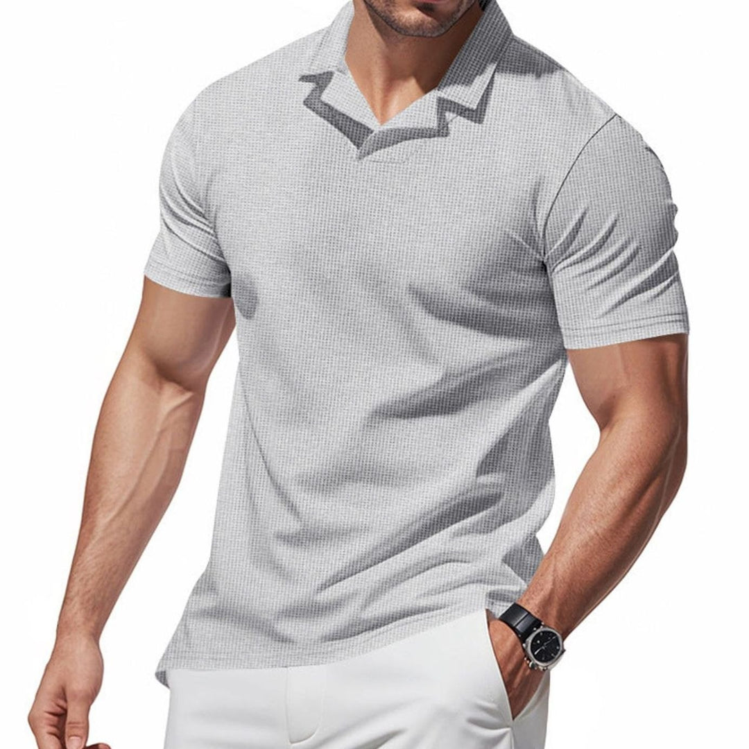 Men's Waffle-Knit Short-Sleeve V-Neck Polo Shirt