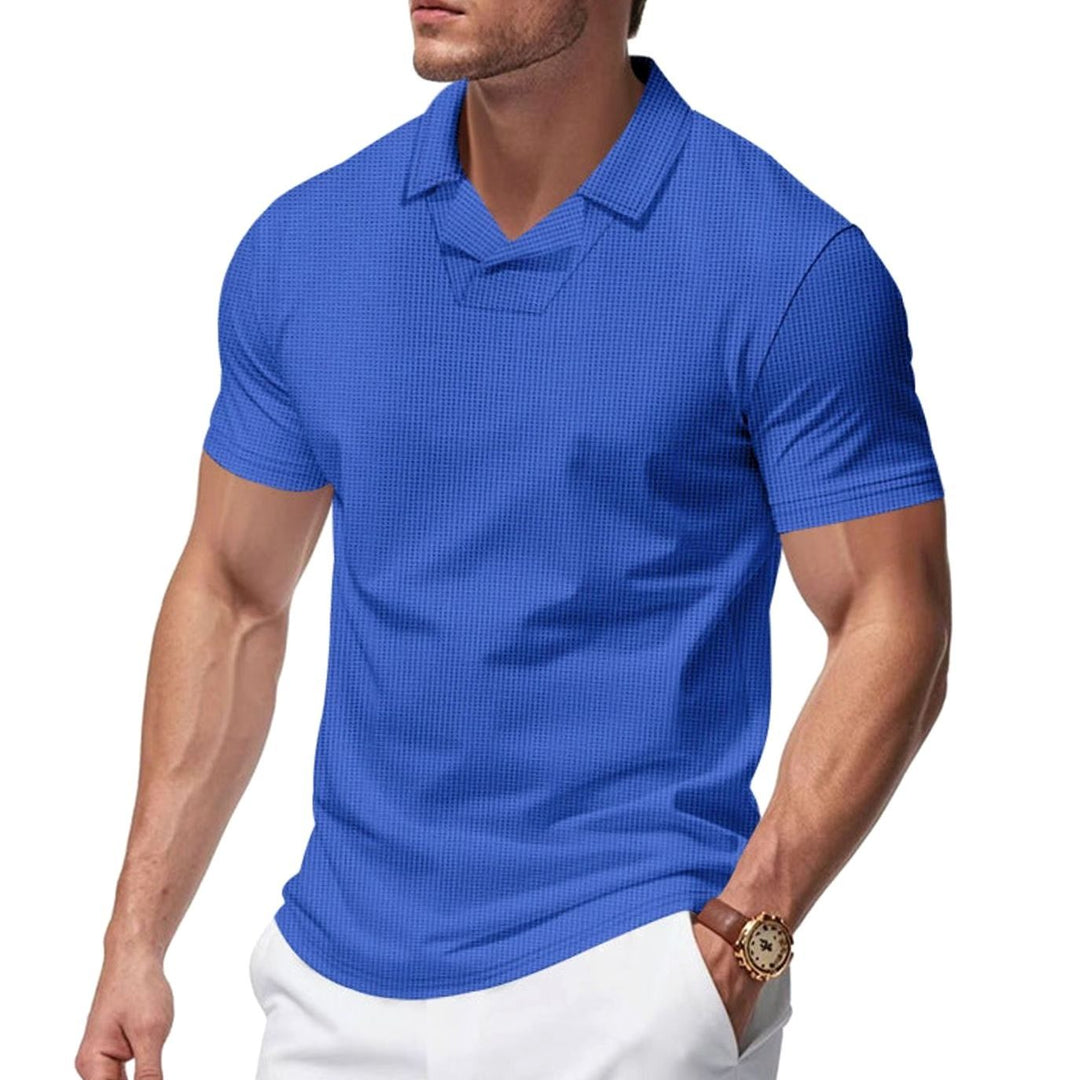 Men's Waffle-Knit Short-Sleeve V-Neck Polo Shirt - Royal Blue