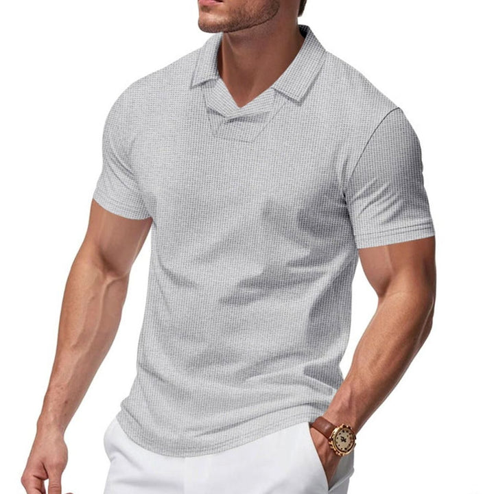 Men's Waffle-Knit Short-Sleeve V-Neck Polo Shirt - Light Gray