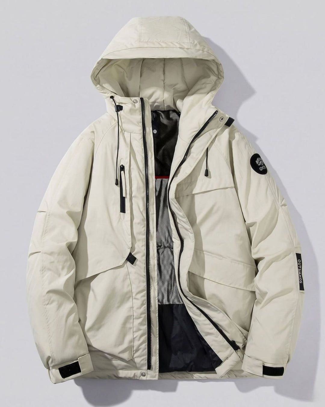 Men's Water-Repellent Hooded Puffer Winter Jacket - Beige